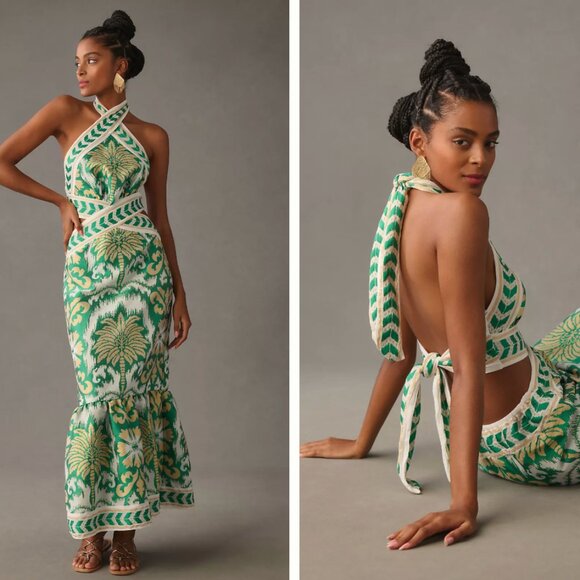 LACE The Label Halter Cutout Green Dress: Size Small - Picture 3 of 7